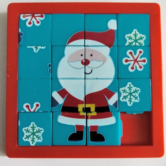 Santa Claus Sliding Puzzle Toy Square Red Blue Christmas Stocking Stuffer - Picture 1 of 3